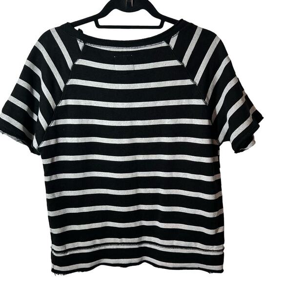 CHASER  Linen French Terry Short Sleeve‎ Sweatshirt Tee Striped Raw Cut Sz S - Picture 5 of 7